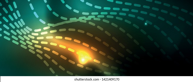 Fondo abstracto de línea de onda de neón brillante, concepto de movimiento, ilustración vectorial
