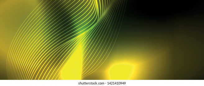 Fondo abstracto de línea de onda de neón brillante, concepto de movimiento, ilustración vectorial