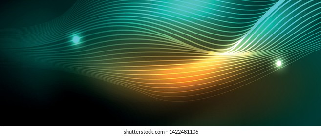 Shiny neon vector wave line abstract background, motion concept, vector illustration