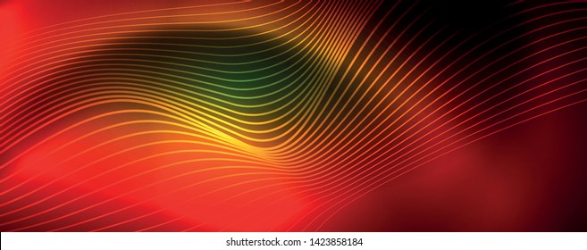 Fondo abstracto de línea de onda de neón brillante, concepto de movimiento, ilustración vectorial