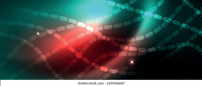 Fondo abstracto de línea de onda de neón brillante, concepto de movimiento, ilustración vectorial