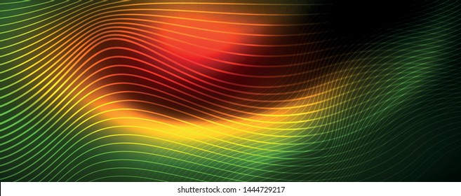 Fondo abstracto de línea de onda de neón brillante, concepto de movimiento, ilustración vectorial