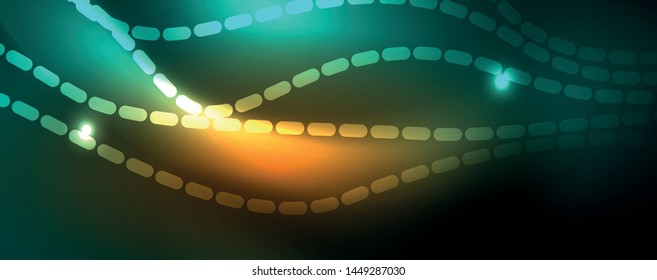 Fondo abstracto de línea de onda de neón brillante, concepto de movimiento, ilustración vectorial