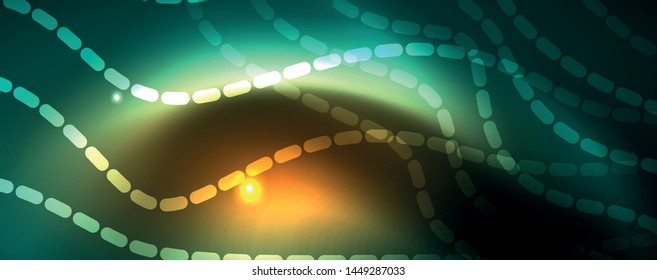 Fondo abstracto de línea de onda de neón brillante, concepto de movimiento, ilustración vectorial