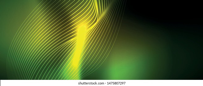 Fondo abstracto de línea de onda de neón brillante, concepto de movimiento, ilustración vectorial