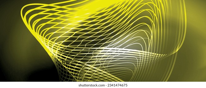Shiny neon waves, dynamic electric motion, energy or speed concept. Vector illustration for wallpaper, banner, background, leaflet, catalog, cover, flyer
