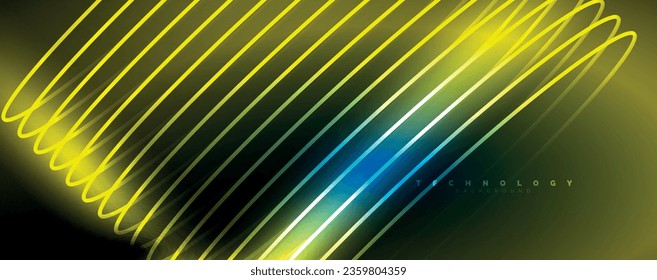 Schlaue Neonwellen, dynamische elektrische Bewegung, Energie- oder Geschwindigkeitskonzept. Vektorgrafik für Tapeten, Banner, Hintergrund, Merkblatt, Katalog, Deckel, Flyer