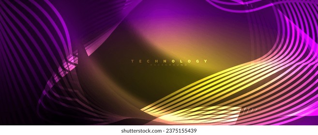 Shiny neon waves, dynamic electric motion, energy or speed concept. Vector illustration for wallpaper, banner, background, leaflet, catalog, cover, flyer