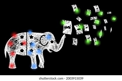 Shiny net mesh american stimulus money inflation framework with lightspots. Constellation vector framework created from american stimulus money inflation symbol and intersected white lines.