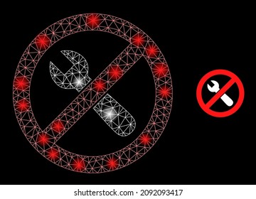 Shiny network do not repair web icon with glowing spots. Illuminated constellation is created from do not repair vector icon. Illuminated frame web polygonal do not repair, on a black background.
