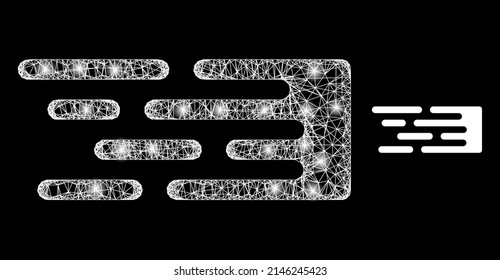 Shiny network transition beam with glowing spots. Linear frame flat network generated with intersected white lines and transition beam icon.