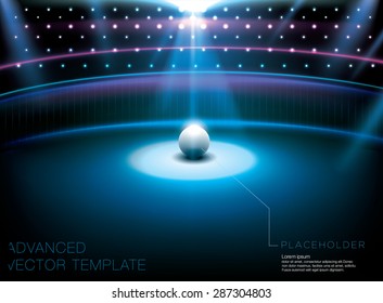 Shiny night club - studio stage with bright light spot and white globe placeholder. Advanced vector template