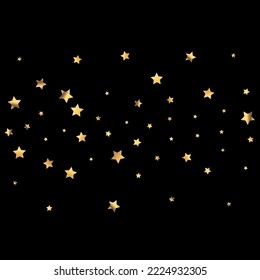 Shiny Night sky Vector Black Background. Bright Constellation Luxury Invitation. Starfall Golden Wallpaper. Confetti Festive Banner.