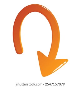 Seta laranja brilhante fazendo uma curva em u e apontando para baixo