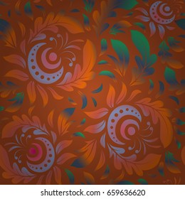 Shiny orange, blue and pink backdrop. Art deco style. Vector illustration. Seamless pattern with bstract geometric modern elements. Polka dots, confetti.