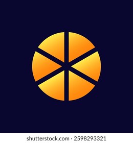 Shiny orange circle divided into segments, featuring smooth gradient. a vibrant geometric design.