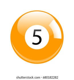 Shiny Orange Five Pool - Billiard Ball Icon Vector Isolated