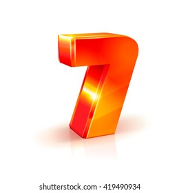 shiny Orange Red 3d number 7 isolated on white background. realistic volumetric image number seven.
