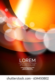 Shiny orange silk wave template, color satin with effects, vector abstract background