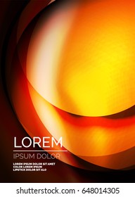 Shiny orange silk wave template, color satin with effects, vector abstract background