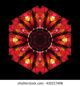 Shiny ornament in geometric pattern with flowers and crystals. Sequins