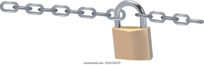 Shiny padlock is locking a metal chain, providing a strong sense of security