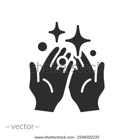 shiny palms, clean hands icon, flat vector illustration