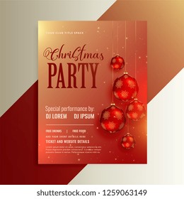 shiny party flyer with red christmas balls