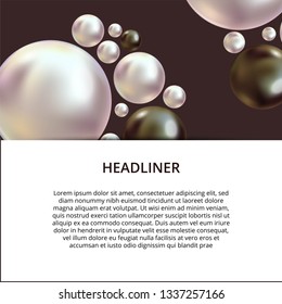 Shiny pearls frame on background. Realistic white and black pearls.