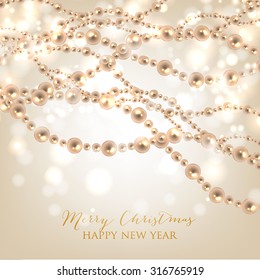 Shiny pearls frame on background - vector illustration.