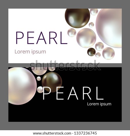 Shiny pearls frame on background. Realistic white and black pearls.