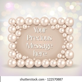 Shiny pearls frame on bokeh background - vector illustration.