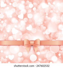 Shiny pink background with gift pink bow and ribbon.