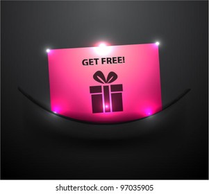 Shiny pink gift icon in dark pocket