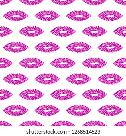 Shiny pink glitter lips pattern isolated on white.