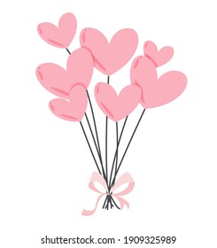 Shiny pink heart balloons vector background colorful romance Valentines day holiday