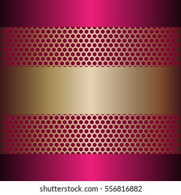Shiny pink metal with purple background.shiny gold color.gold plate with hexagon holes style