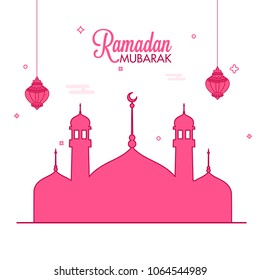 Shiny-rosa Moschee auf weißem Hintergrund, Ramadan-Mubarak-Fest-Konzept.