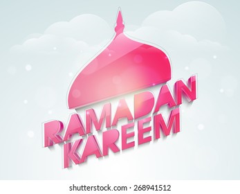 Mezquita rosa brillante y texto Ramadan Kareem diseño en cielo azul para el sagrado mes islámico de celebraciones de oraciones. 
