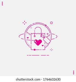 Shiny pink outline of paper bags for shopping Flat icons isolated on white. Modern package vector image for purchase. Favorite simple pictograms