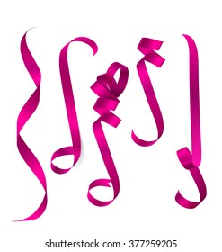 Shiny pink ribbon on white background. Vector illustration.