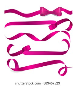 Shiny pink ribbon on white background. Vector illustration.