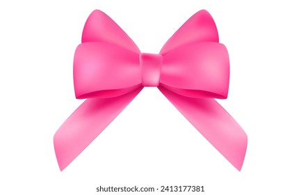 Shiny pink satin ribbon on white background with copy space vector illustration