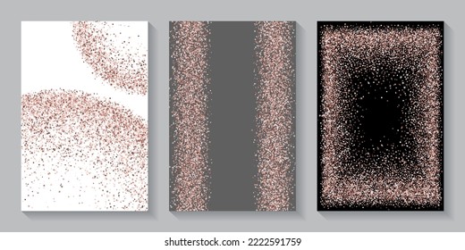 Shiny pink Valentine's Day confetti grain scatter texture. Triangle square circle star elements flying. Banner template. Glittering grit granules powder confetti. Holiday decoration spark splatter