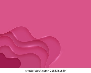Shiny Pink Waves on Pink Background, Abstract Paper-Cut Concept.