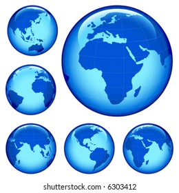shiny planet earth map from six views; illustration