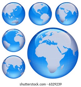 shiny planet earth map from six views; illustration