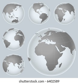 shiny planet earth map from six views; illustration
