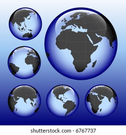 shiny planet earth map from six views; illustration