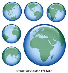 shiny planet earth map from six views; illustration